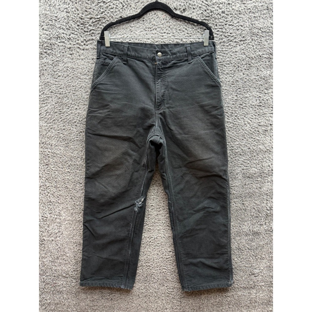 Vintage Carhartt B111 Flannel Lined Dungaree Work Pants Black Mens Size 35 x 30